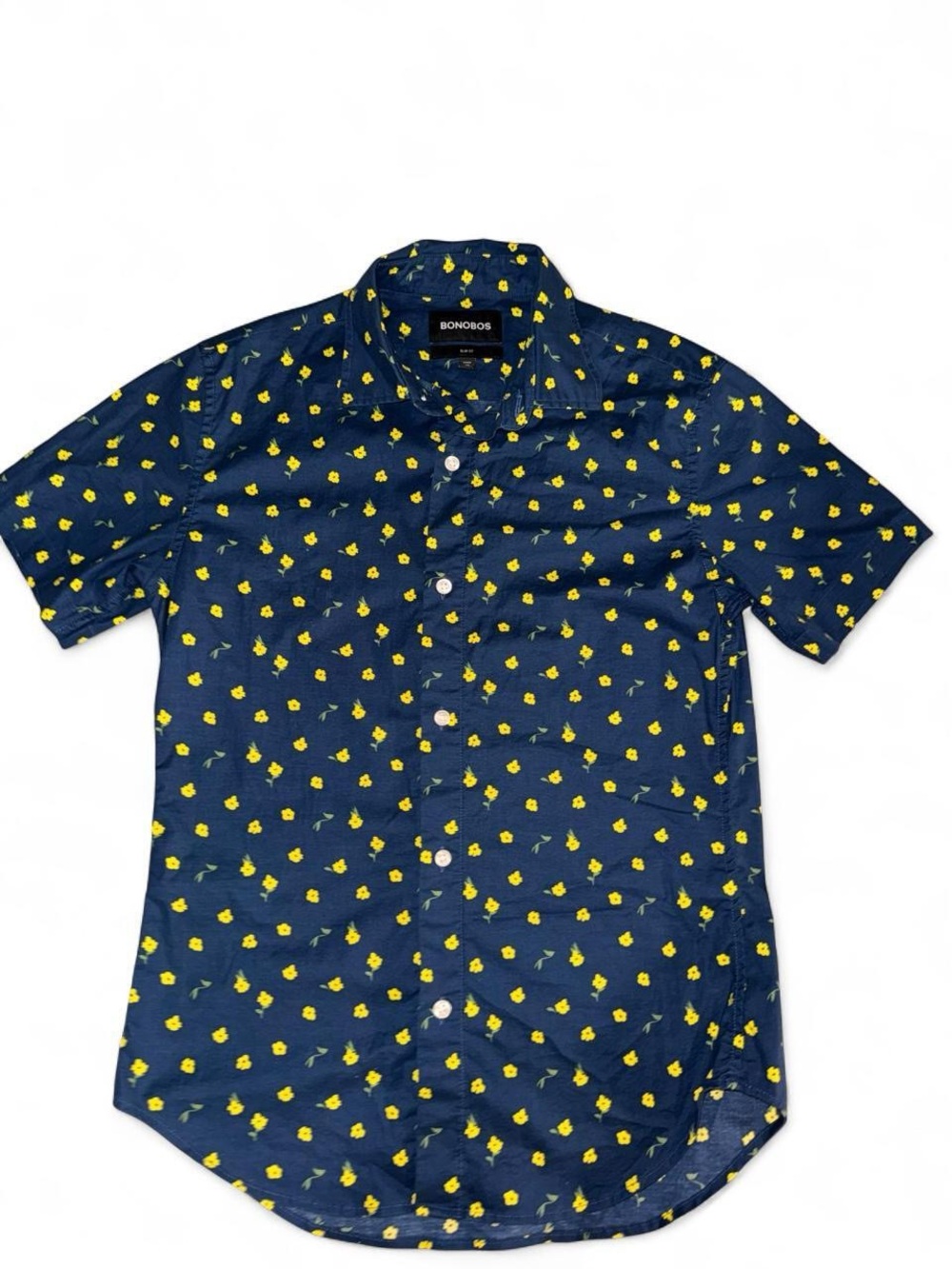 Bonobos Navy Short-Sleeve Button-Down with Yellow Floral Print